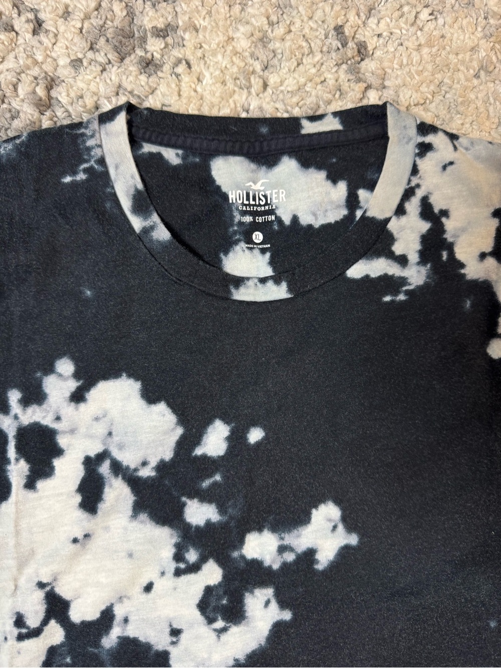 Hollister, Mens Black & White Tie Dye Marbled Curved Hem Short Sleeve Tee, XL - Picture 5 of 6